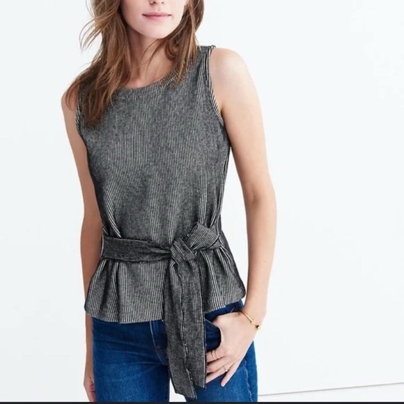 MADEWELL STRIPED SLEEVELESS TIE WAIST TOP - XXS - Picture 1 of 6